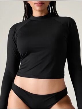 Athleta Black Long-Sleeve Swim Crop Top